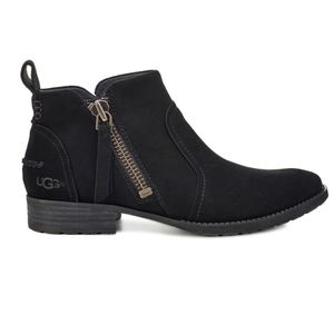 Ugg Aureo Black Leather Short Ankle Boot Booties Size 6.5